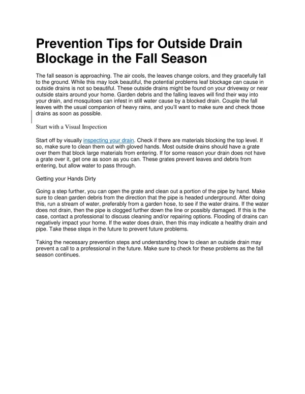 Prevention Tips for Outside Drain Blockage in the Fall Season