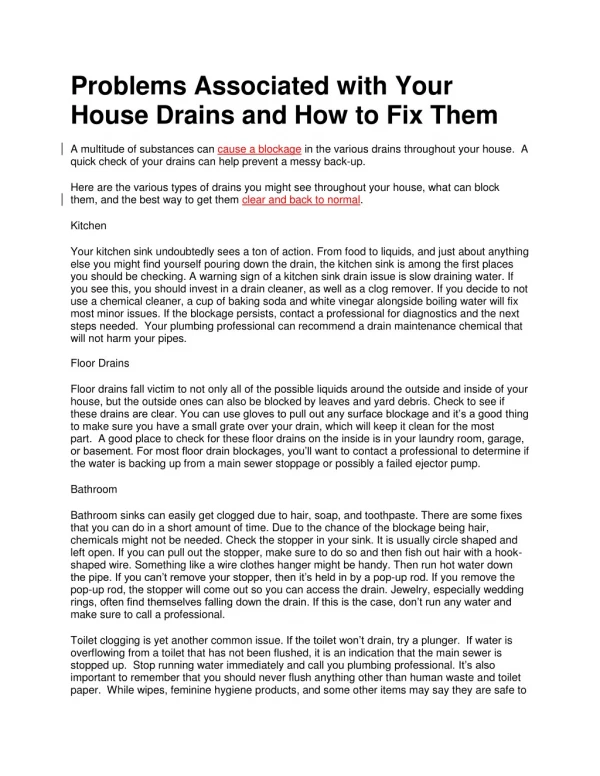Problems Associated with Your House Drains and How to Fix Them