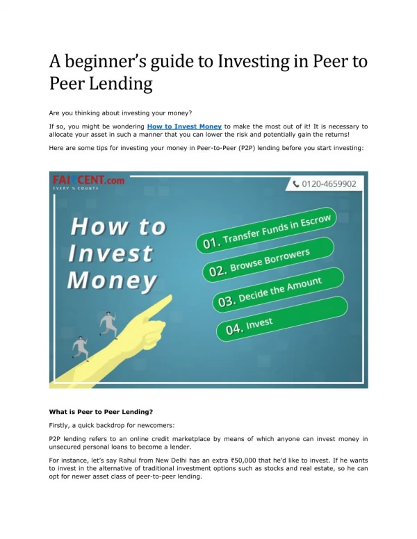 A beginnerâ€™s guide to Investing in Peer to Peer Lending