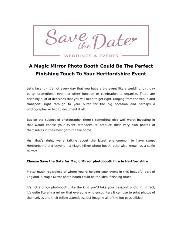 A Magic Mirror Photo Booth Could Be The Perfect Finishing Touch To Your Hertfordshire Event