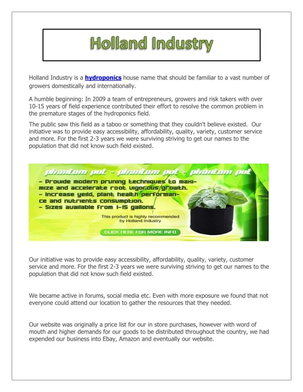 Hollandindustry.com : Advanced Nutrients Canada | General Hydroponics Canada