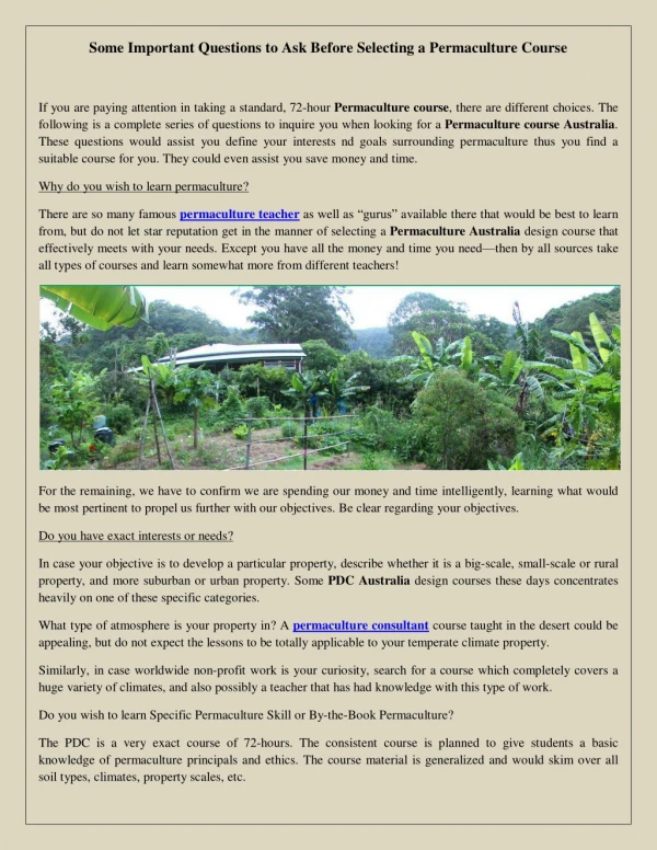 Some Important Questions to Ask Before Selecting a Permaculture Course
