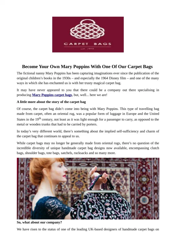 Become Your Own Mary Poppins With One Of Our Carpet Bags
