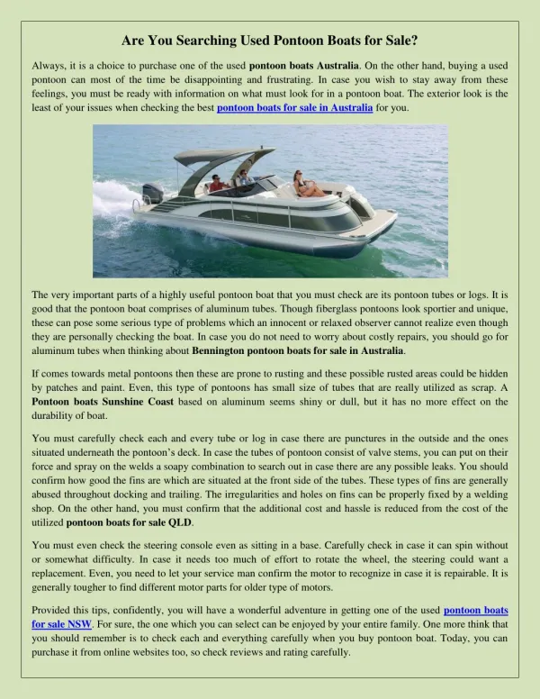 Are You Searching Used Pontoon Boats for Sale