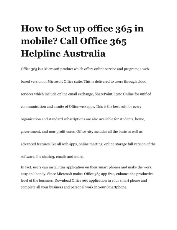 How to Set up office 365 in mobile? Call Office 365 Helpline Australia