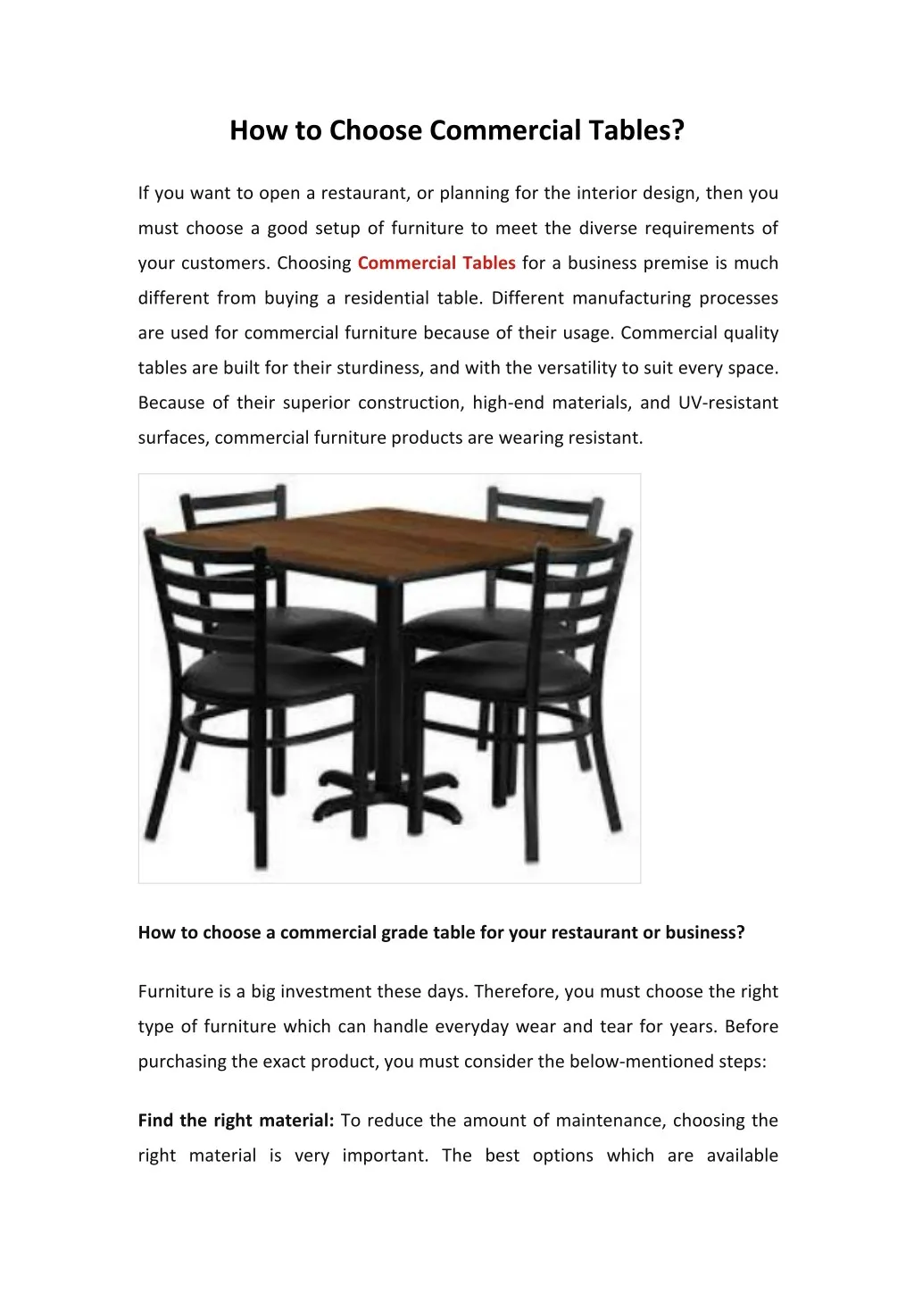 how to choose commercial tables