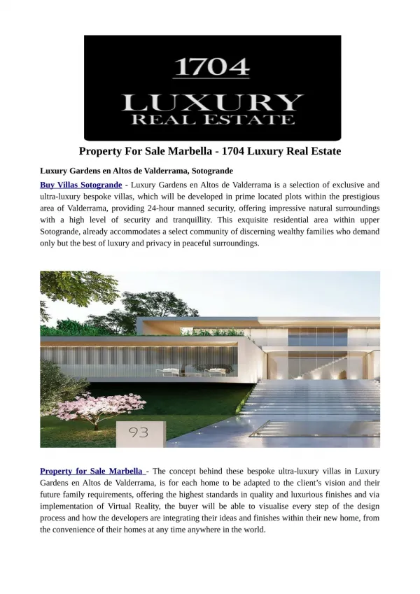 Property For Sale Marbella - 1704 Luxury Real Estate