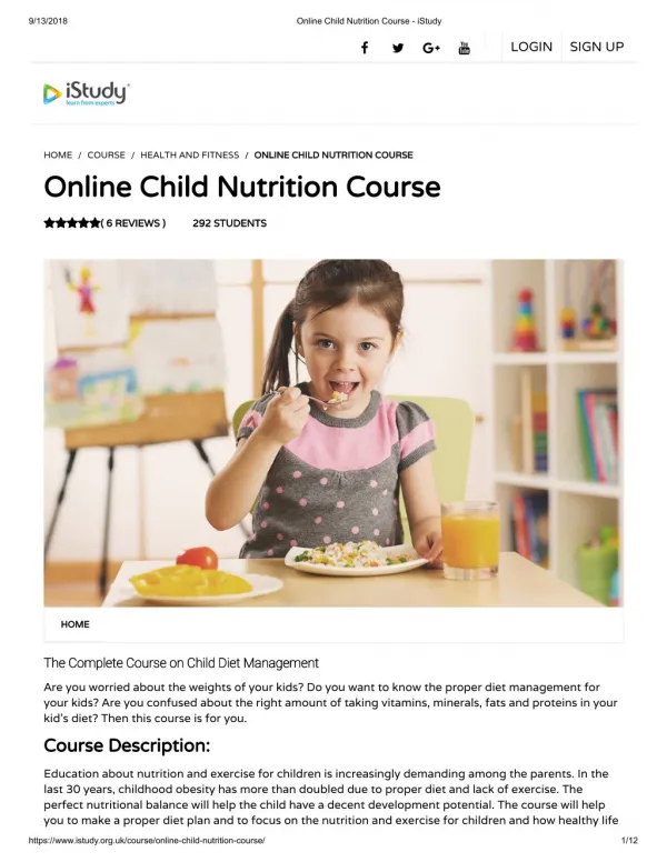 Online Child Nutrition Course - istudy