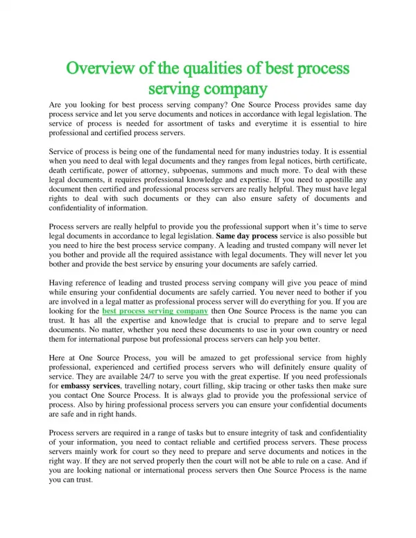 Overview of the qualities of best process serving company