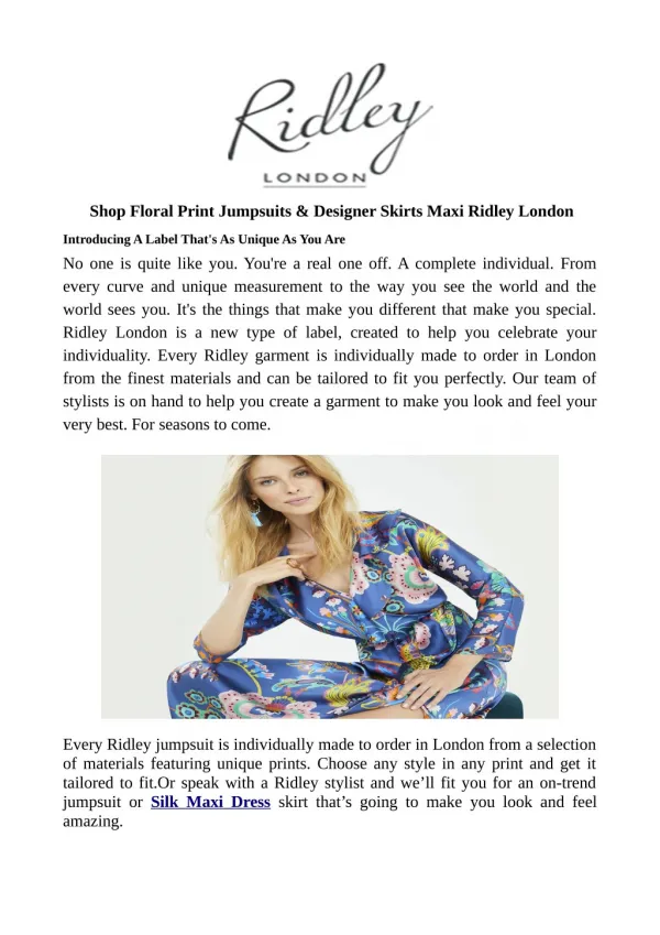 Shop Floral Print Jumpsuits & Designer Skirts Maxi Ridley London