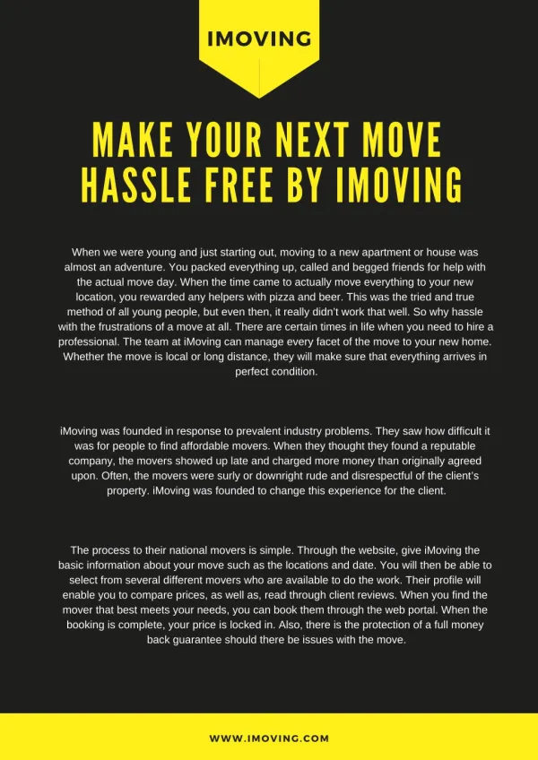 Make Your Next Move Hassle Free By iMoving