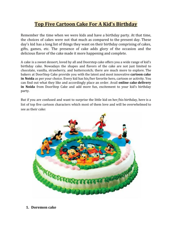 Top five cartoon cake for kid's birthday