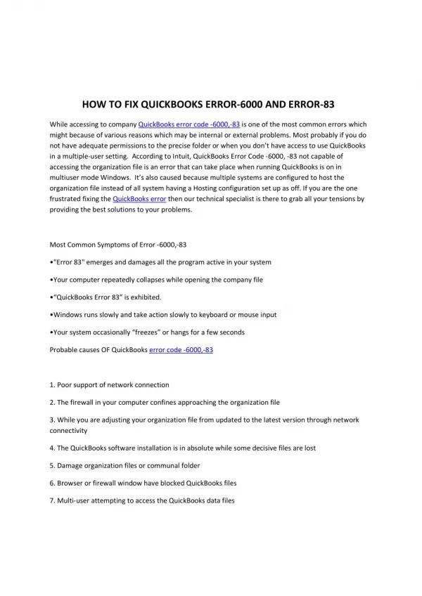 HOW TO FIX QUICKBOOKS ERROR-6000 AND ERROR-83