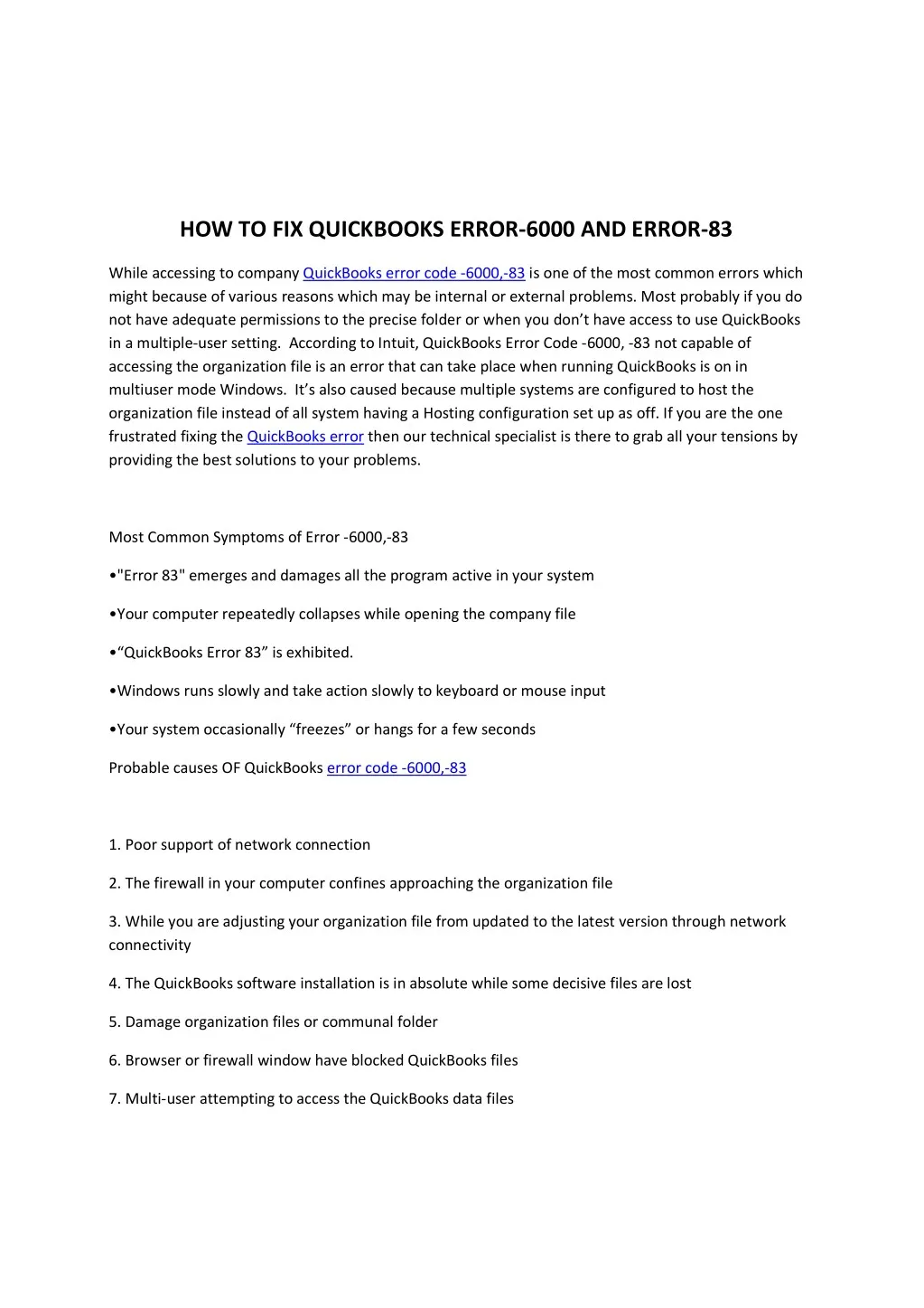 how to fix quickbooks error 6000 and error 83