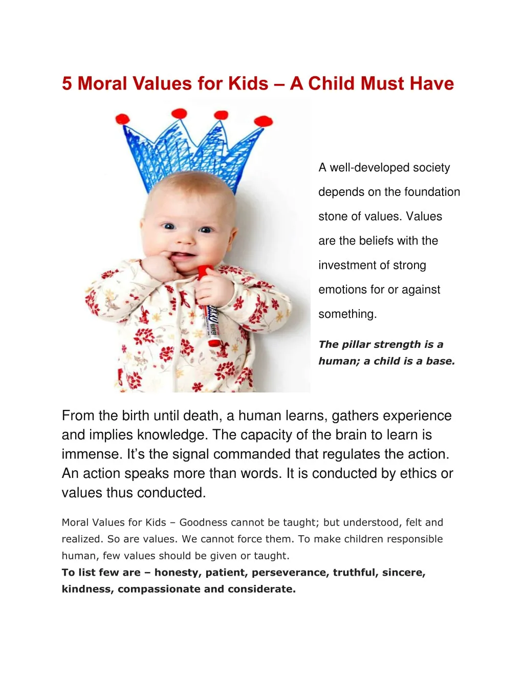 5 moral values for kids a child must have