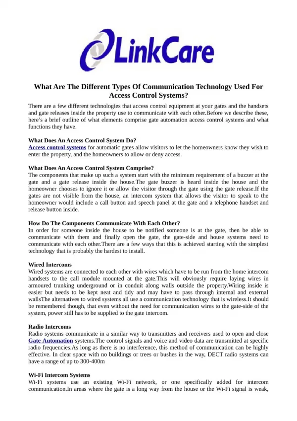 What Are The Different Types Of Communication Technology Used For Access Control Systems?