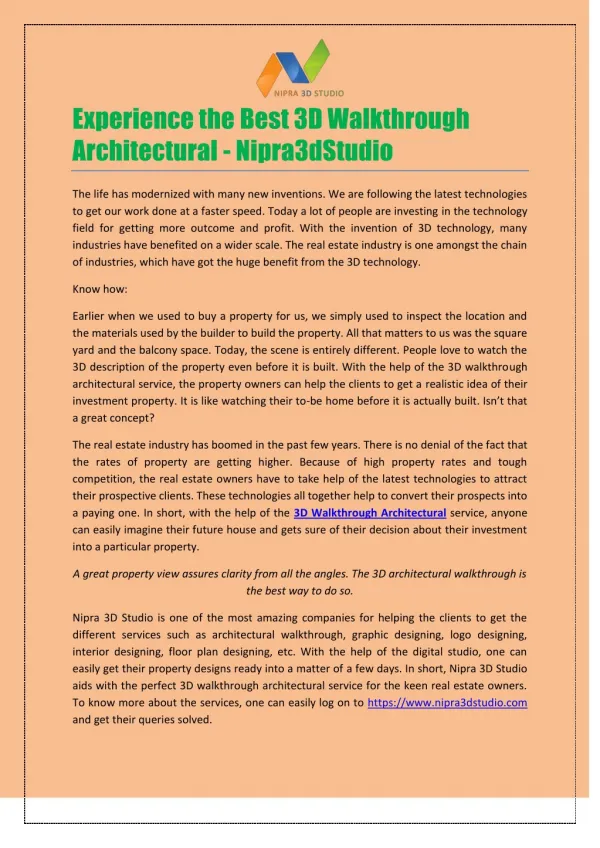 Experience the Best 3D Walkthrough Architectural - Nipra3dStudio