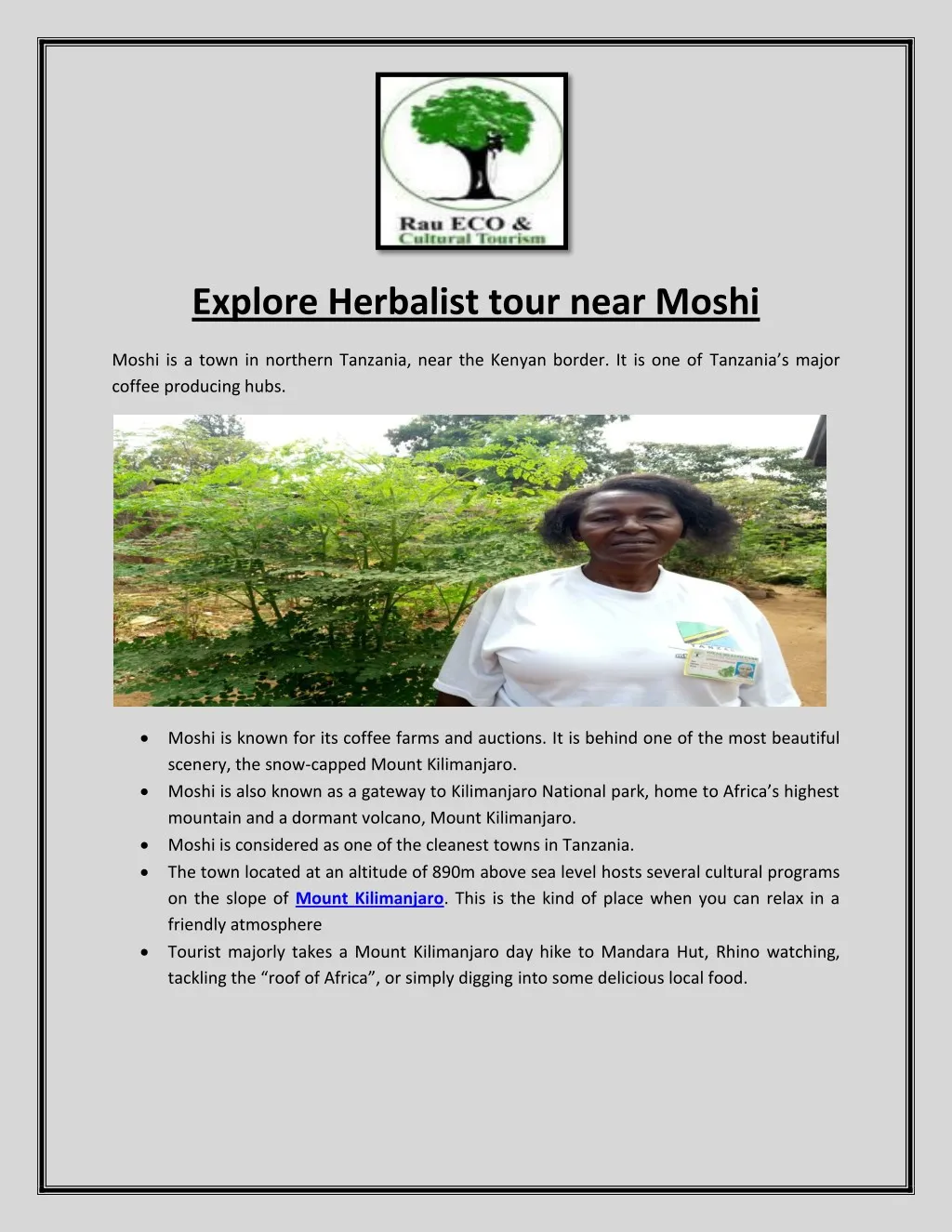 explore herbalist tour near moshi