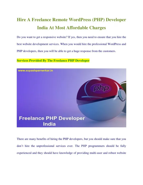 Hire A Freelance Remote WordPress(PHP) Developer India At Most Affordable Charges