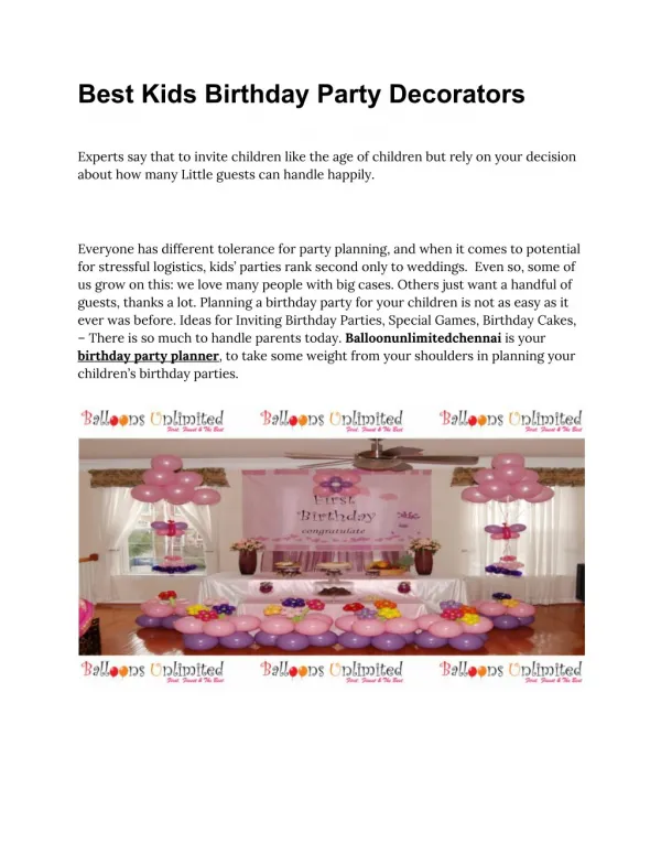 Best Kids Birthday Party Decorators