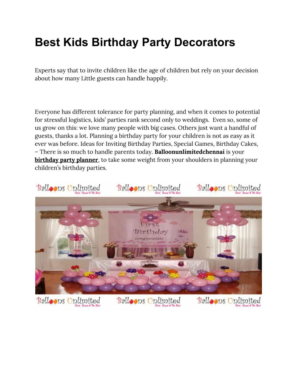 best kids birthday party decorators experts