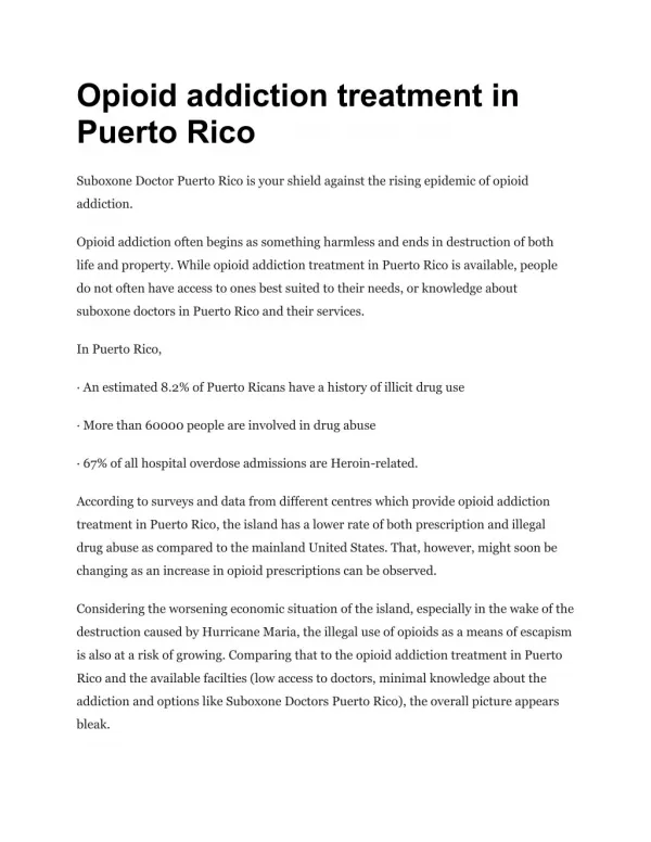 Opioid addiction treatment in Puerto Rico