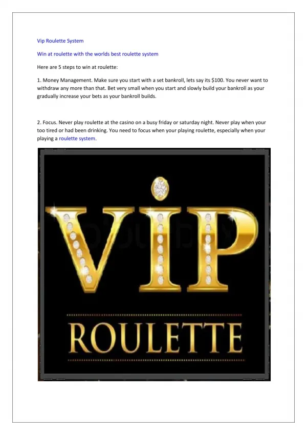 Vip Roulette System