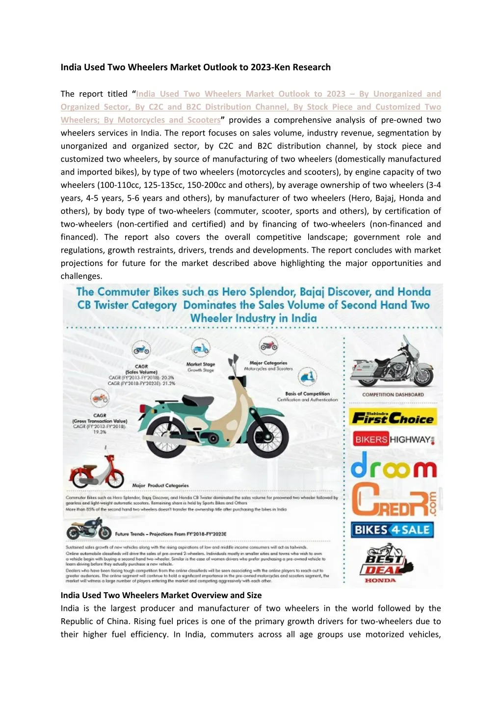 india used two wheelers market outlook to 2023
