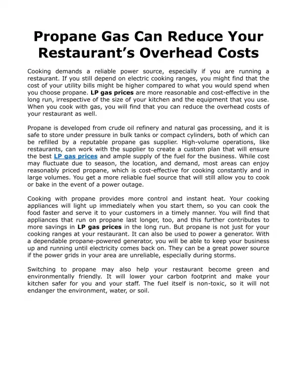 Propane Gas Can Reduce Your Restaurant’s Overhead Costs