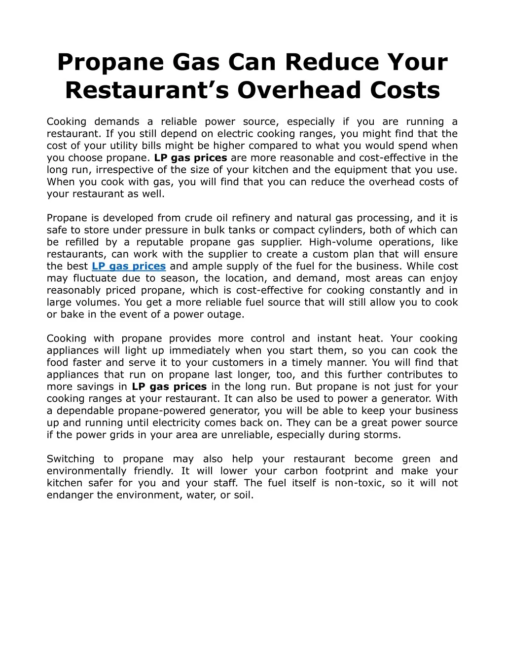 propane gas can reduce your restaurant s overhead
