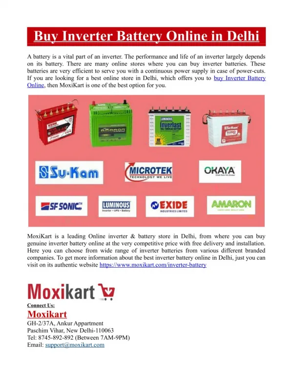 Buy Inverter Battery Online in Delhi