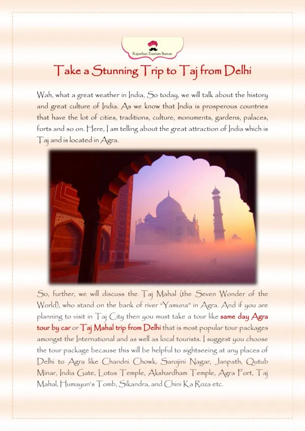 Take a Stunning Trip to Taj from Delhi