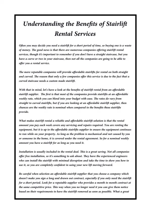 Understanding the Benefits of Stairlift Rental Services