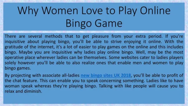 Why Women Love to Play Online Bingo Game