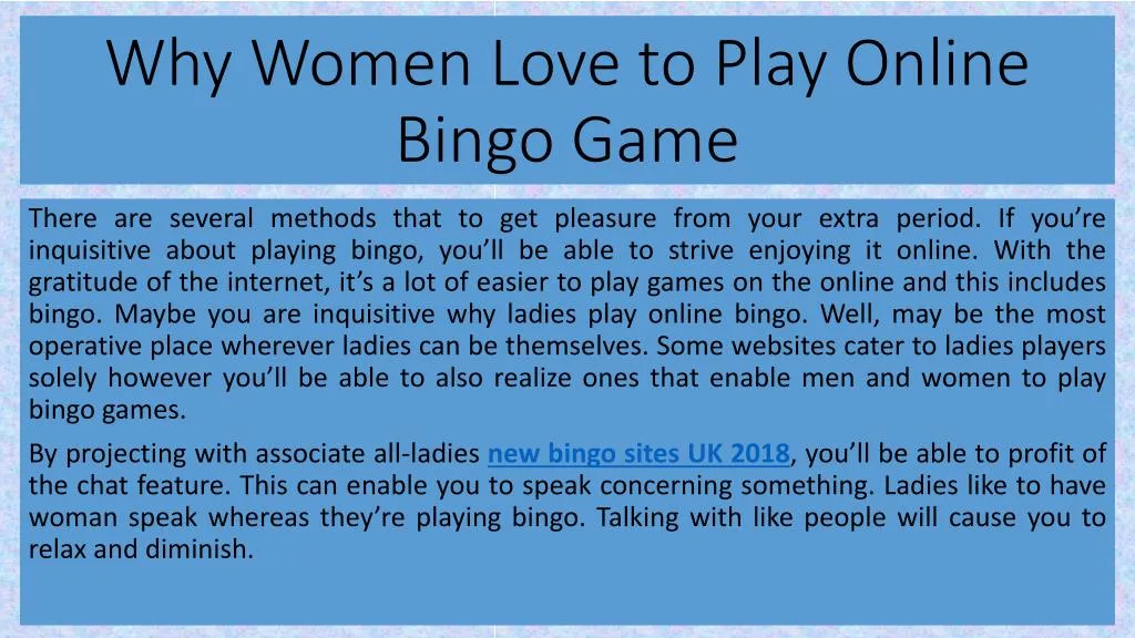 why women love to play online bingo game