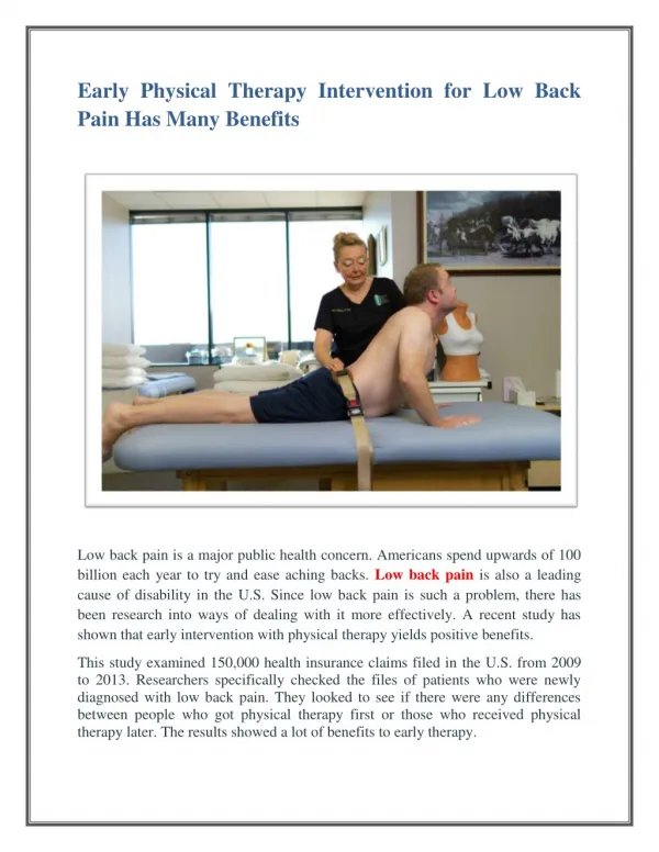 Early Physical Therapy Intervention for Low Back Pain Has Many Benefits