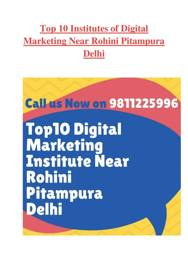 Top 10 institutes of Digital Marketing Near Rohini PItampura Delhi