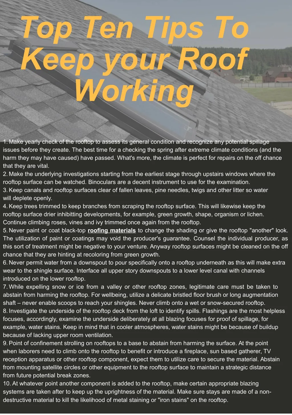 top ten tips to keep your roof working