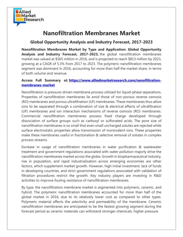 Nanofiltration Membranes Market Overview