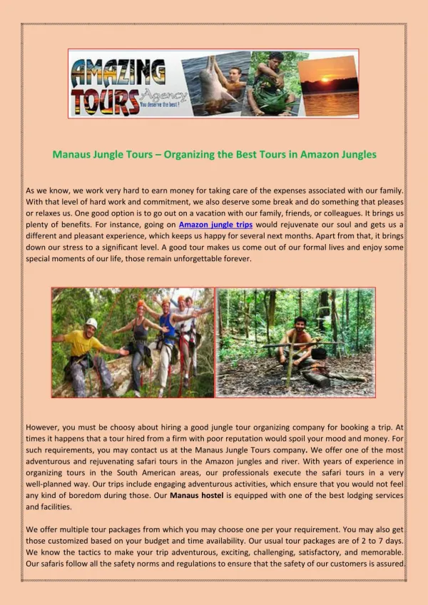 Manaus Jungle Tours â€“ Organizing the Best Tours in Amazon Jungles