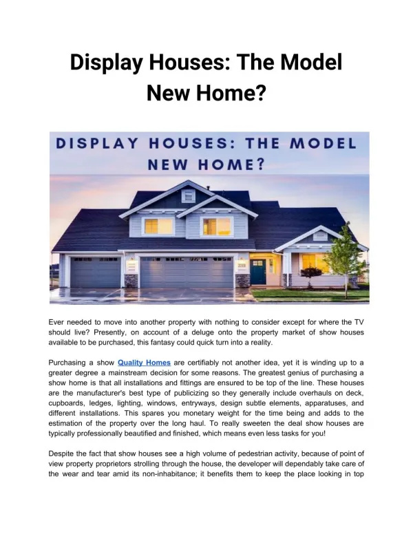 Display Houses: The Model New Home?