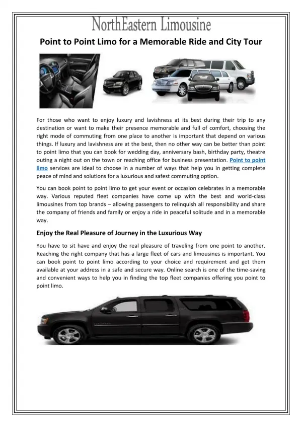 Point to Point Limo for a Memorable Ride and City Tour