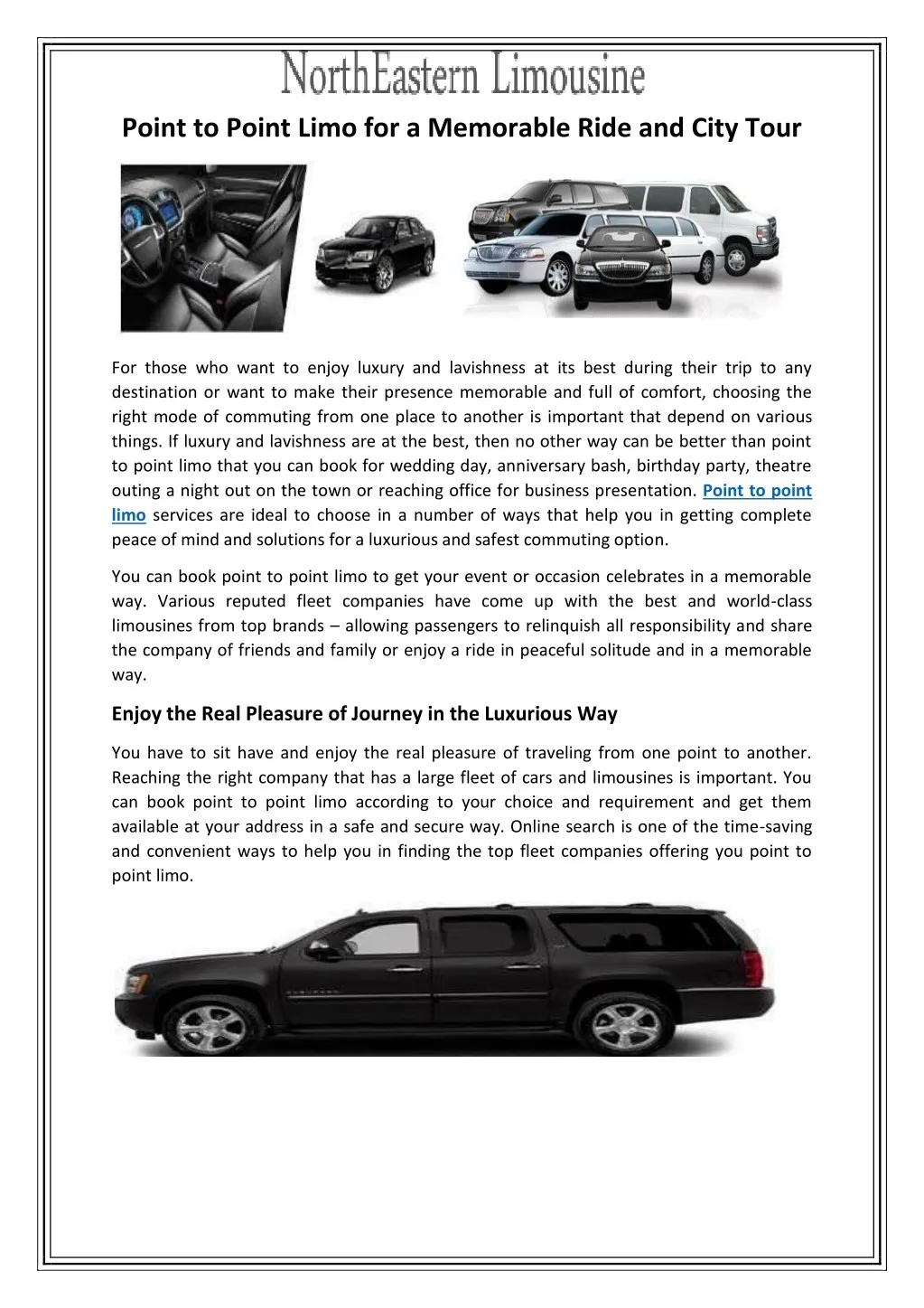 point to point limo for a memorable ride and city
