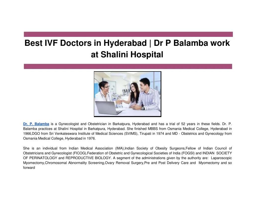 best ivf doctors in hyderabad dr p balamba work at shalini hospital