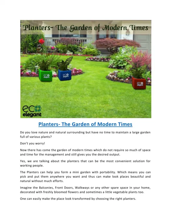 Planters- The Garden of Modern Times
