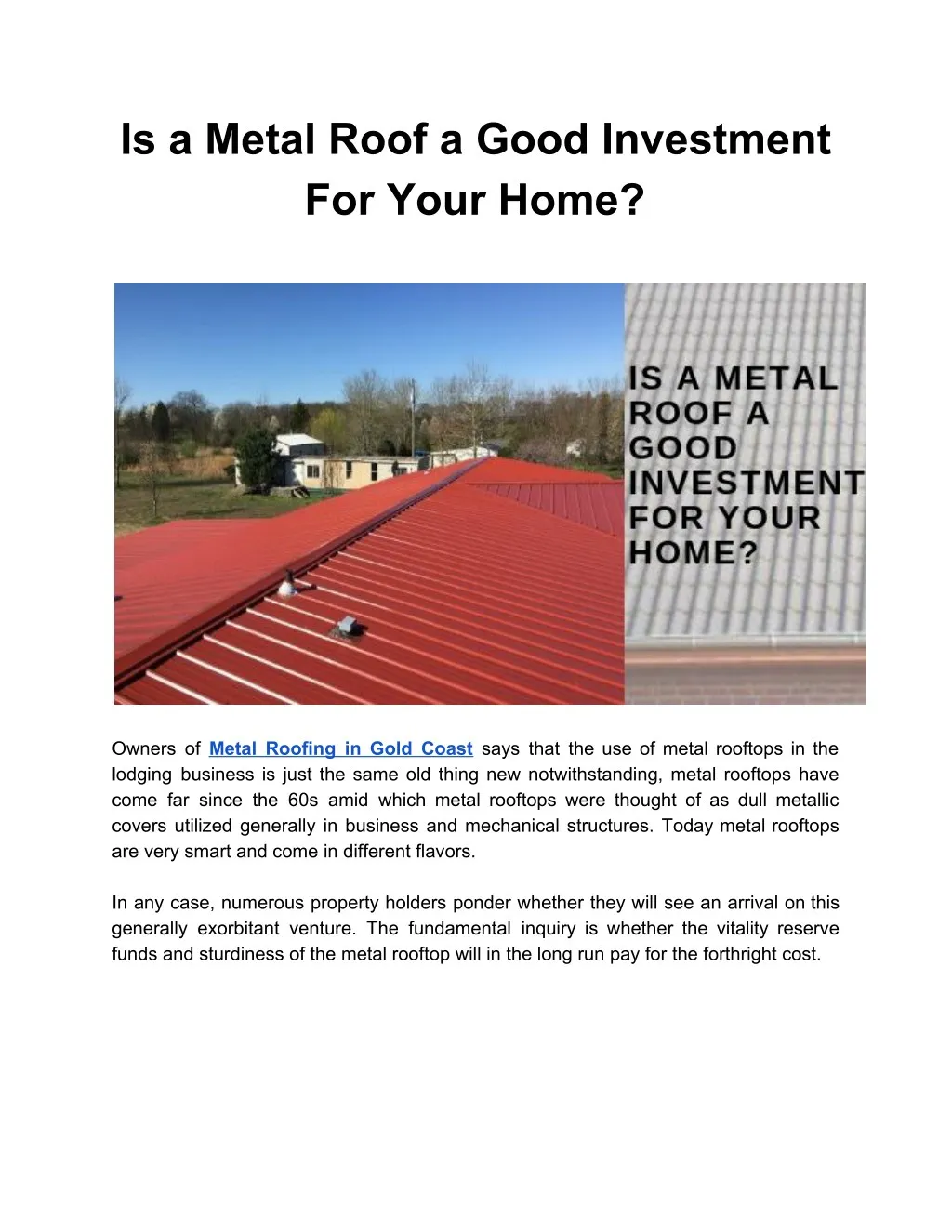 is a metal roof a good investment for your home