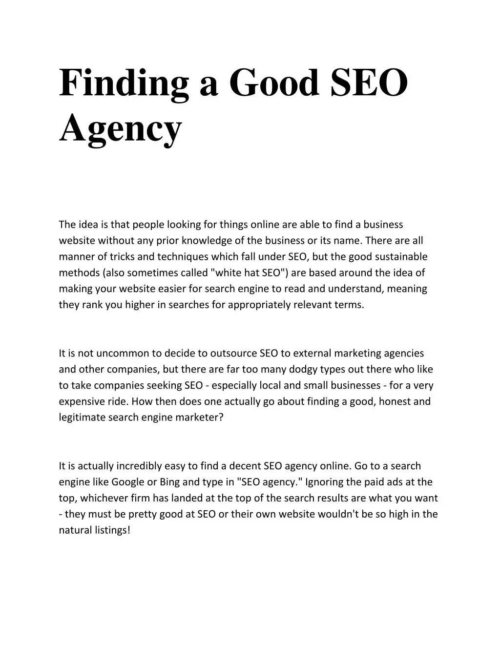 finding a good seo agency