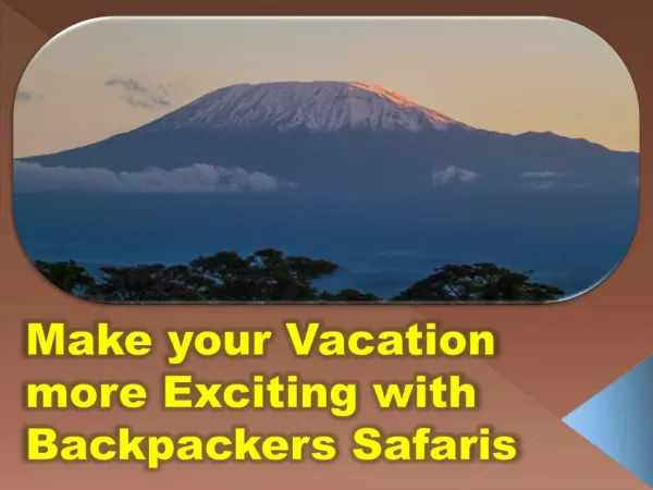 Make your Vacation more Exciting with Backpackers Safaris
