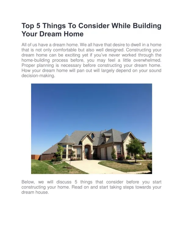 Top 5 Things To Consider While Building Your Dream Home