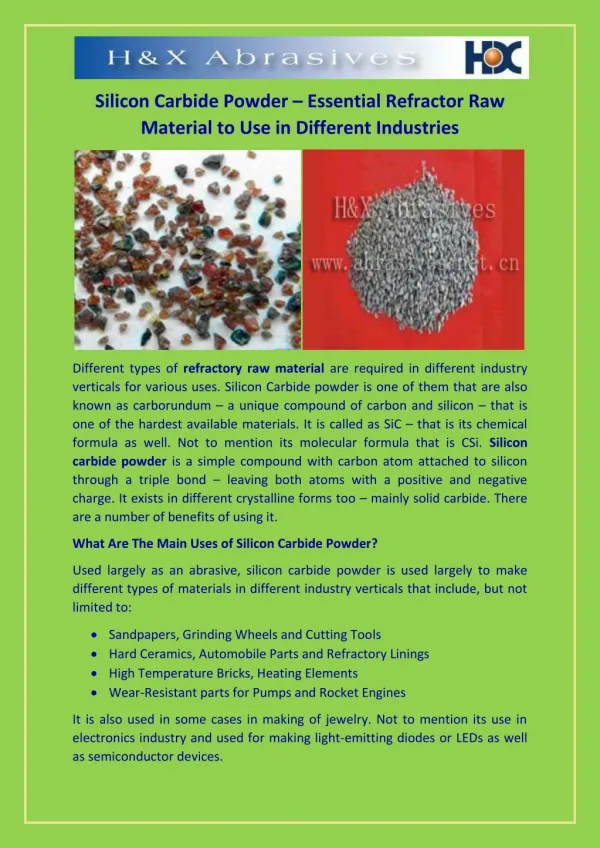 Silicon Carbide Powder â€“ Essential Refractor Raw Material to Use in Different Industries